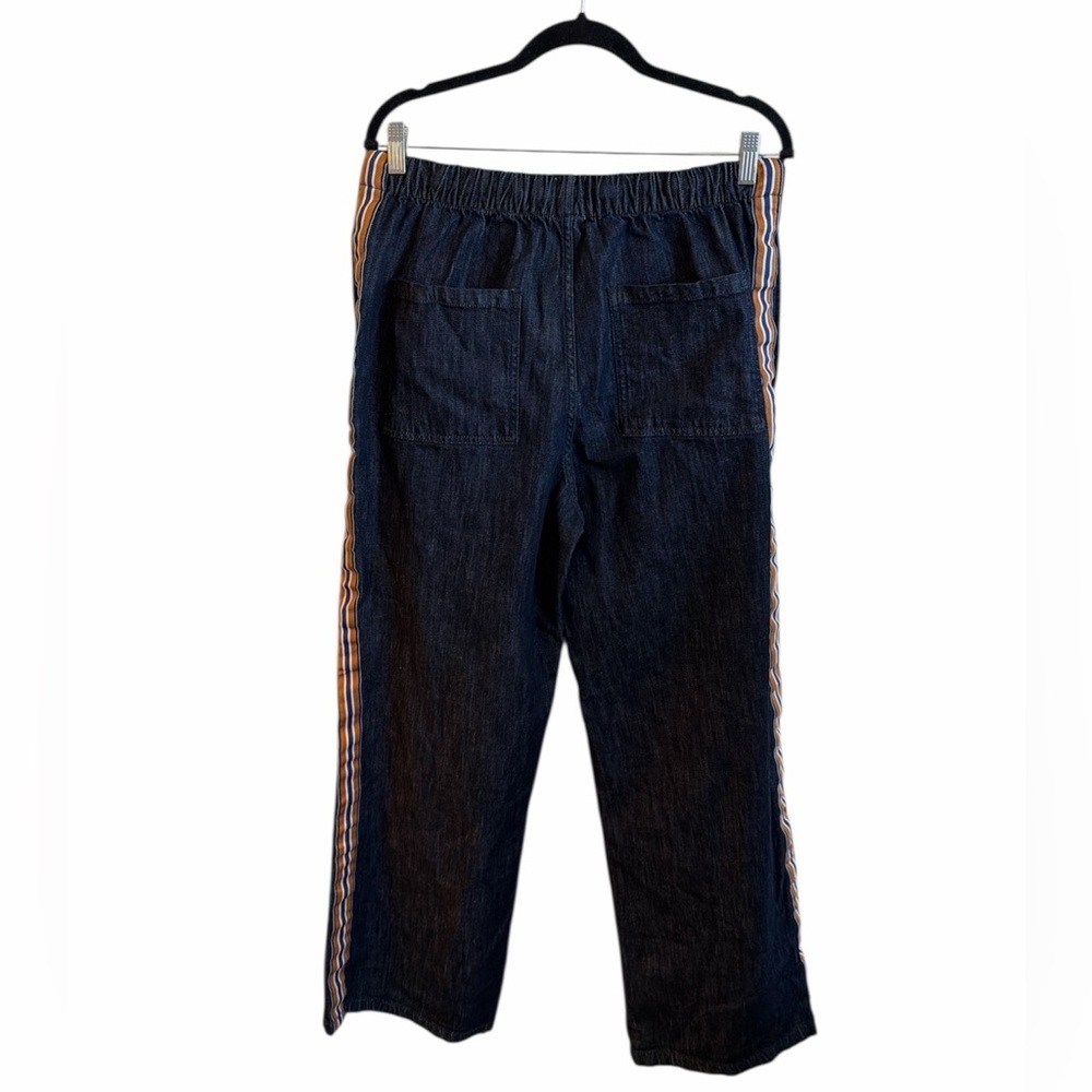 Maeve Anthropologie Wide Leg Pants Size Medium Dark Wash Pull On Striped - Picture 6 of 14